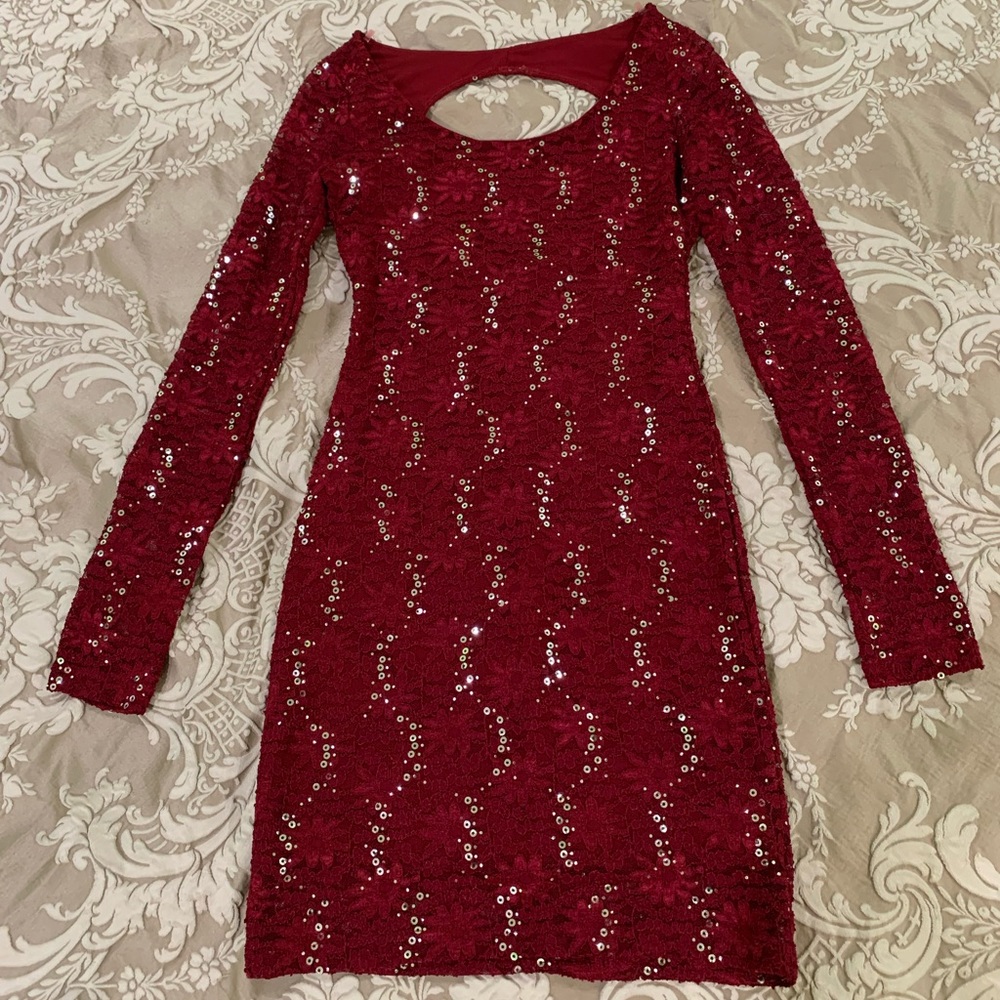 Red long sleeve homecoming dress